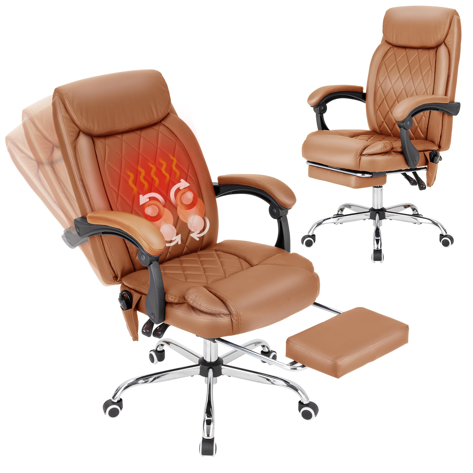 Bowthy Kneading Massage Executive Office Chair With Heated, 90-135 Reclining With Footrest,Ergonomic Desk Chair (Brown)