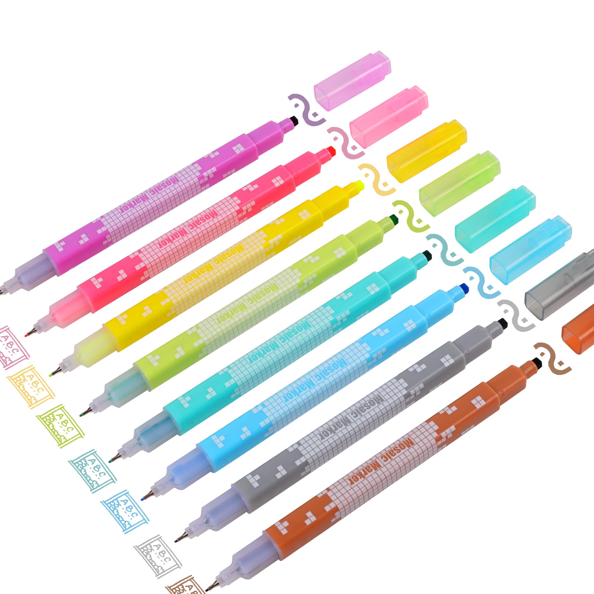Hanku Pen, 8 Colors Dual Tip Markers With Fine Point & Square Stamp, Perfect For Pixel Art, Journaling, Lists, Annotating