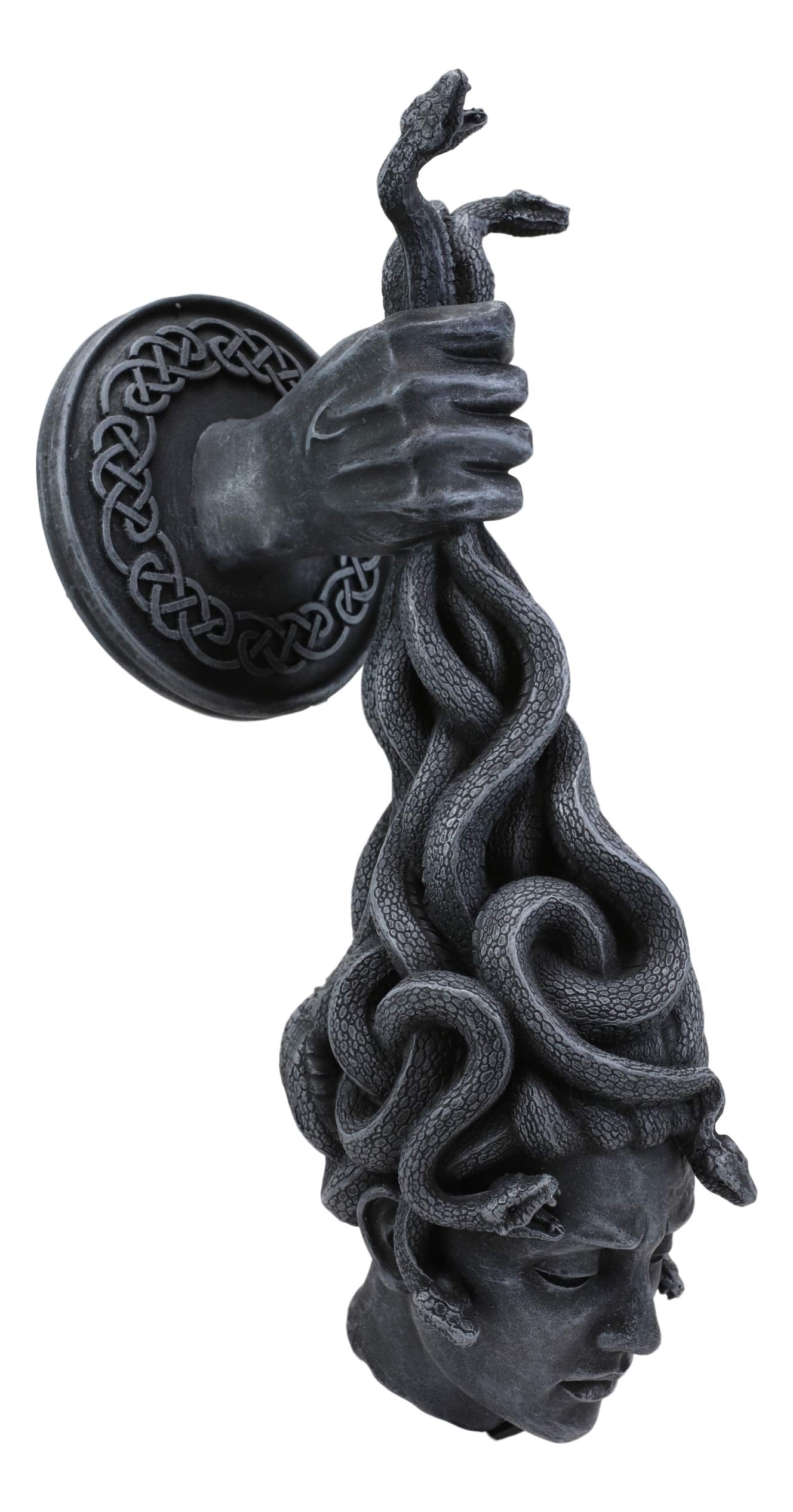 Ebros Greek Mythology Severed Head of Goddess Medusa with Snake Hairs Hanging from Perseus Hand Wall Decor Plaque Statue 12.25 T