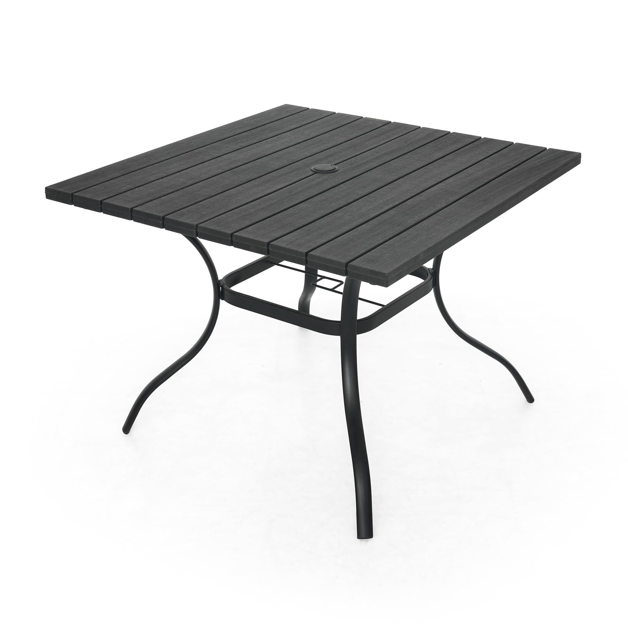 Nixtopia 37'' Plastic Top 4 Person Square Patio Dining Table With Metal Steel Leg, Three-Dimensional Wood-Like Grain And Umbrell