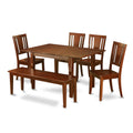 East West Furniture MLDU6D-MAH-W 6 Piece Kitchen Table & Chairs Set Contains a Rectangle Dining Room Table with Butterfly Leaf and 4 Dining Chairs with a Bench, 36x54 Inch, Mahogany