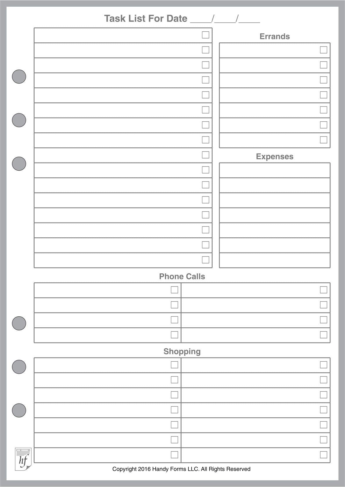 A5 Size Daily Task Planner Insert, Sized And Punched For 6-Ring A5 Notebooks By Filofax, Lv (Gm), Kikki K, Tmi, And Others. Shee