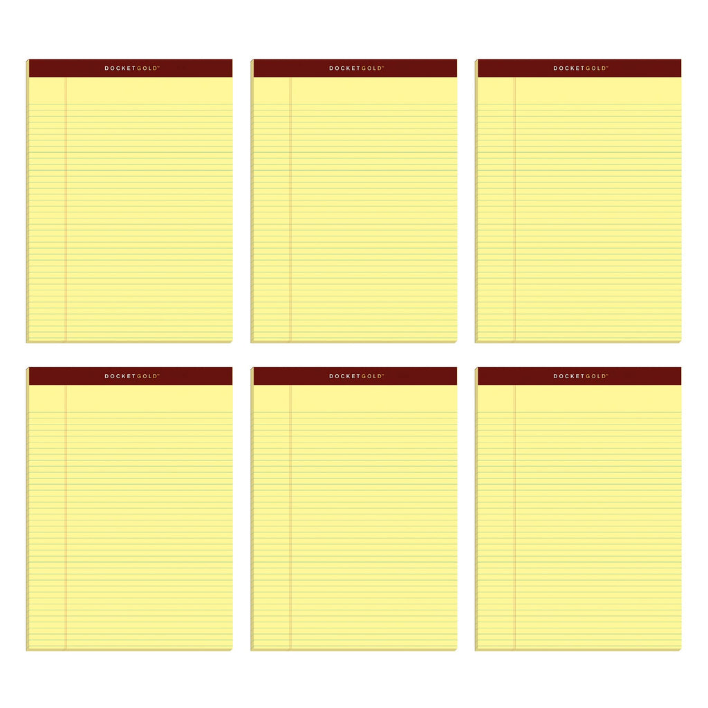 Tops 8.5 X 11 Legal Pads, 6 Pack, Premium Docket Gold Brand, Narrow Ruled, Thick Yellow Paper, Sturdy Back, 50 Sheets, Made In U