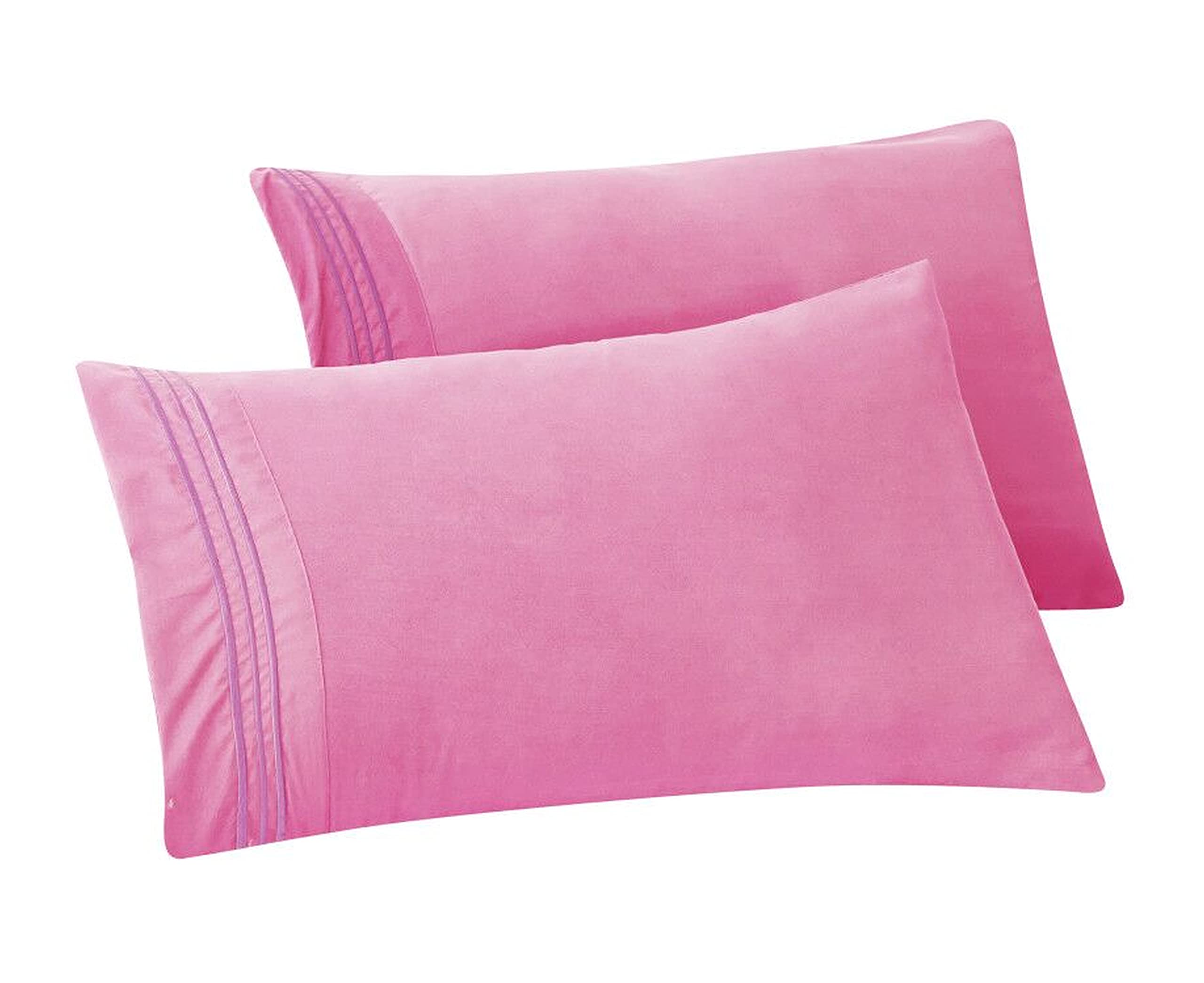 Elegant Comfort Solid Pillowcases 1500 Thread Count Egyptian Quality - Easy Care, Smooth Weave, Wrinkle And Stain Resistant, Easy Slip-On, 2-Piece Set, Standard/Queen Pillowcase, Light Pink