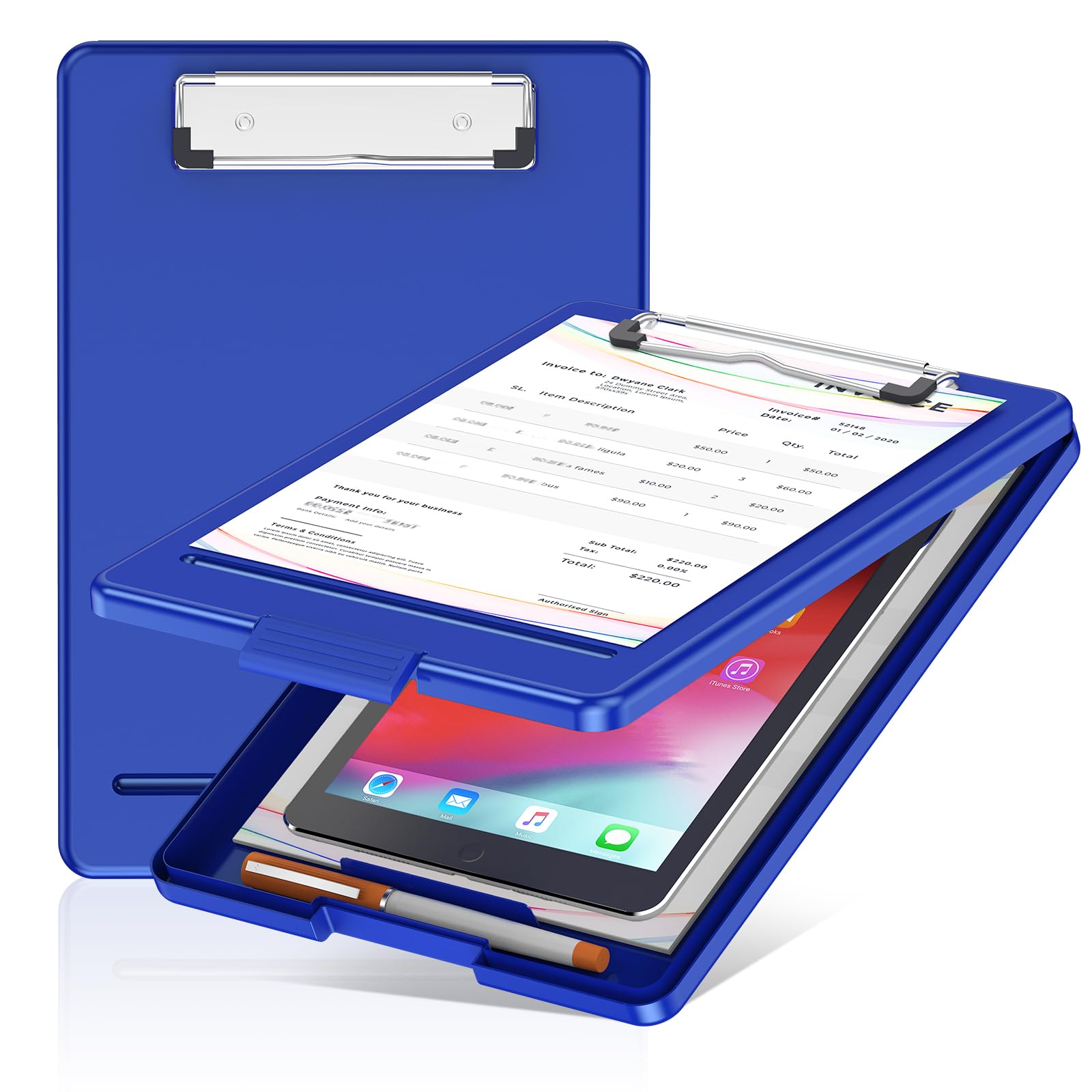 Clipboard With Storage, Plastic Storage Nursing Slim Clipboard With Low Profile Clip, Foldable Letter Size For Nurse, Kid, Salar