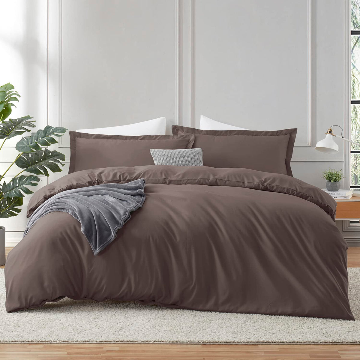 Hearth & Harbor Chocolate Brown Duvet Cover King Size - 3 Piece King Duvet Cover Set, Soft Double Brushed King Duvet Cover With