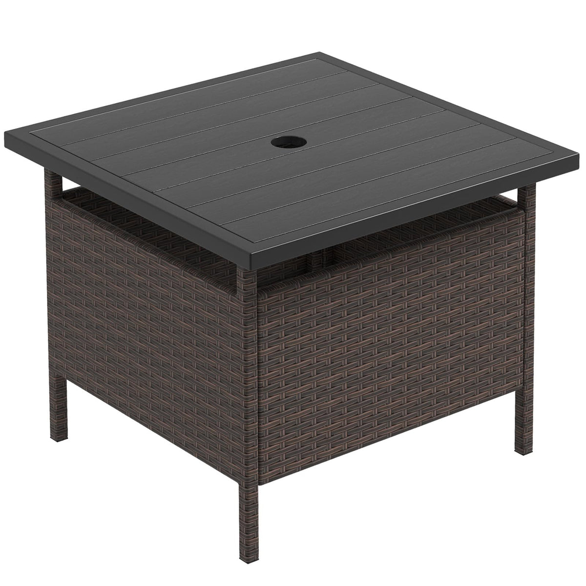 Giantex Umbrella Table, Outdoor Side Table With 2' Umbrella Hole, Rattan Umbrella Stand Holder Table, Heavy Duty Metal Frame, Patio Bistro Table For Deck Garden Poolside (Hdpe Tabletop)