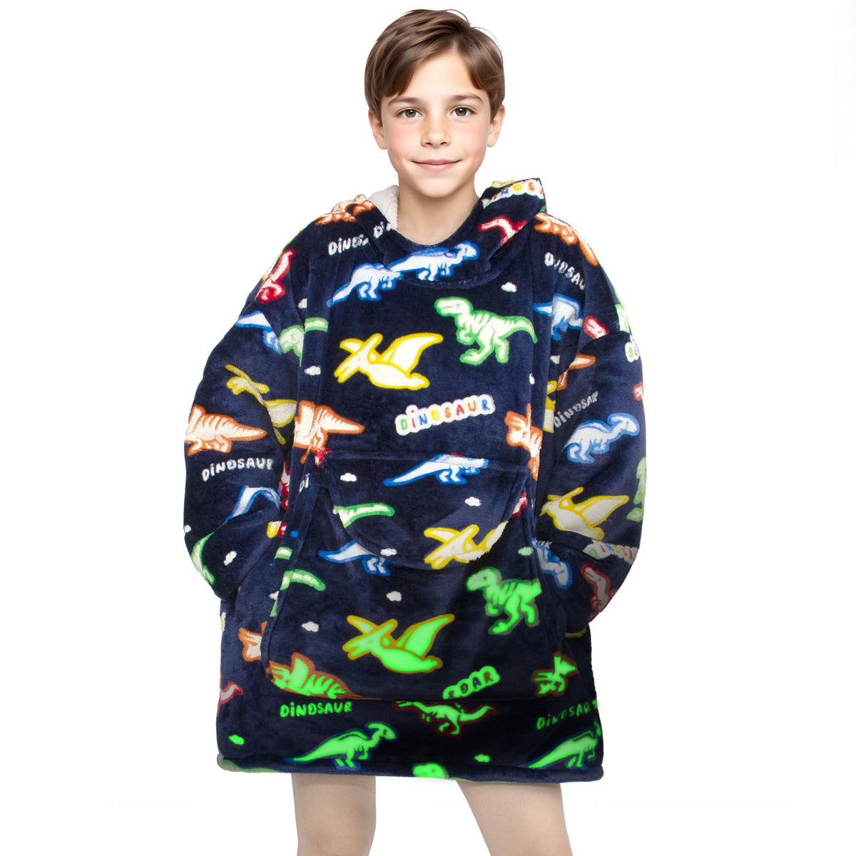 Rexeo Wearable Blanket Hoodie For Kids Fleece Sweatshirt Blanket Dinosaur Gifts For Boys Girls Flannel Hooded Blanket With Pocke
