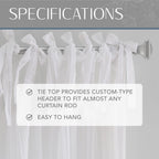 Elrene Home Fashions Jolie Crushed Semi-Sheer Window Curtain, Adjustable Tie-Top Single Panel, 52'' X 95'' (1 Panel), White