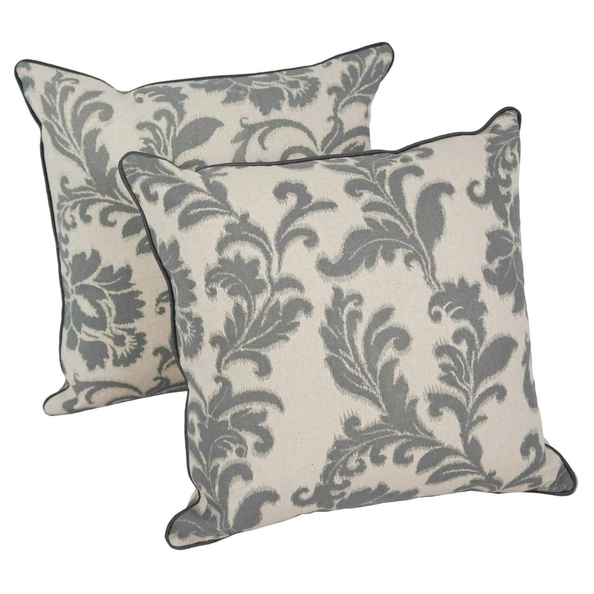 Blazing Needles Corded Printed Throw Pillow, 18&quot;, Gray Floral 2 Count