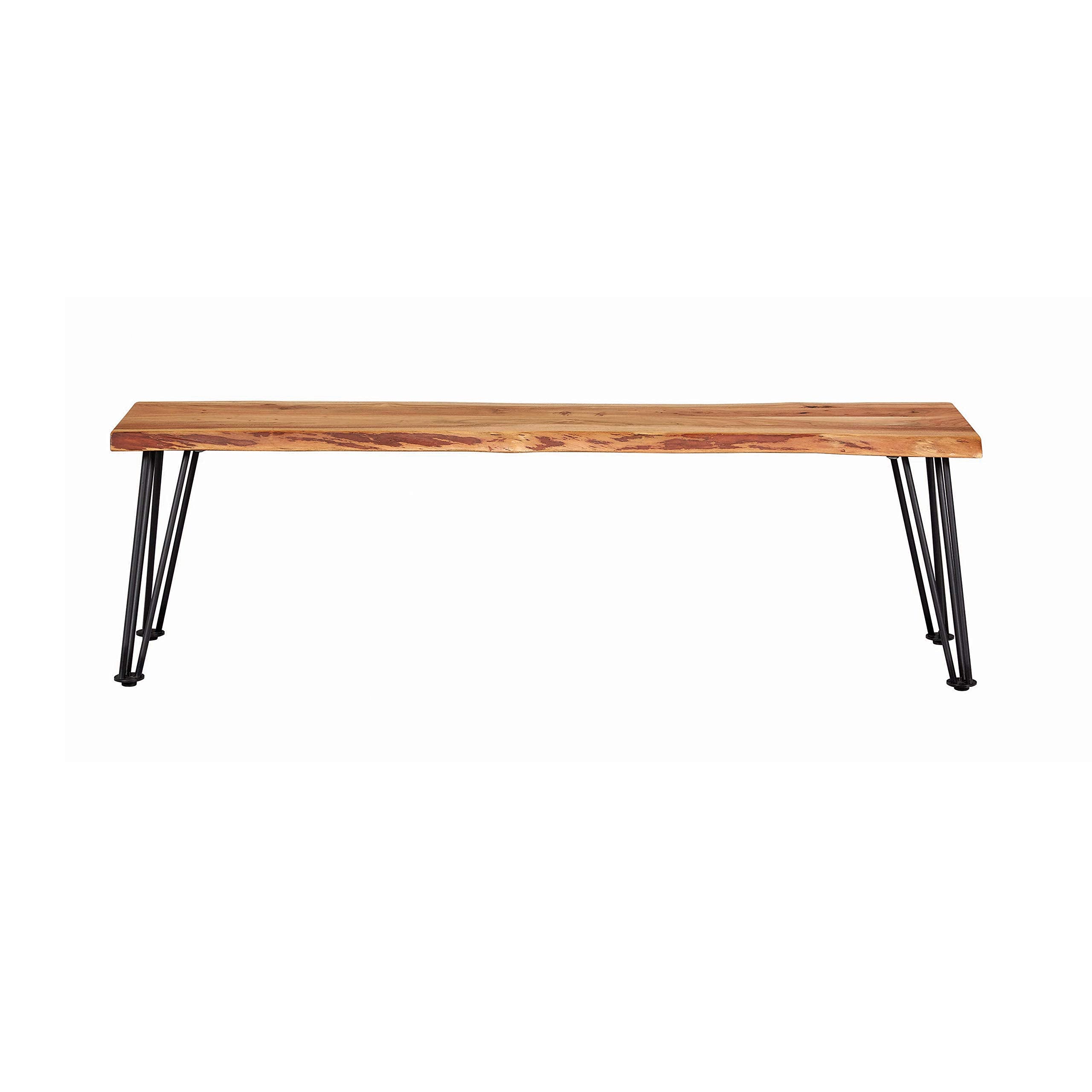Coaster Furniture Sherman Modern Solid Wood Live Edge Dining Bench Metal Base Natural Acacia Gunmetal 190913
