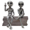 Alien Invasion Ledge Loungers Peace & Quiet    10 H UFO Extraterrestrial Garden Alien Statues Figurine Set - Alien Gray