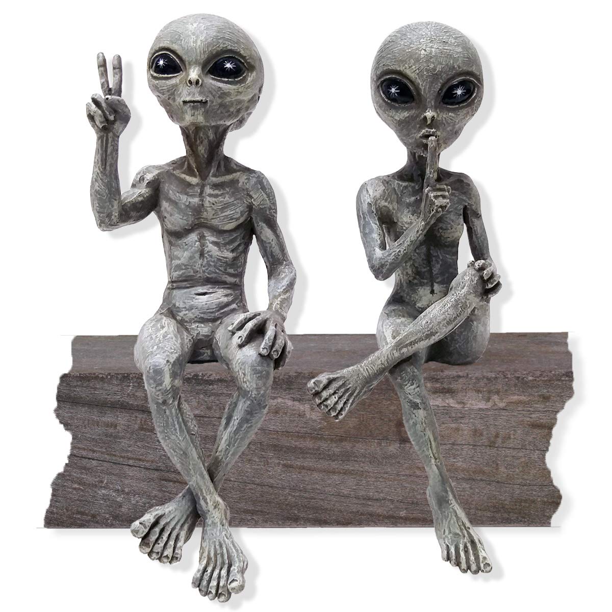 Alien Invasion Ledge Loungers Peace & Quiet    10 H UFO Extraterrestrial Garden Alien Statues Figurine Set - Alien Gray