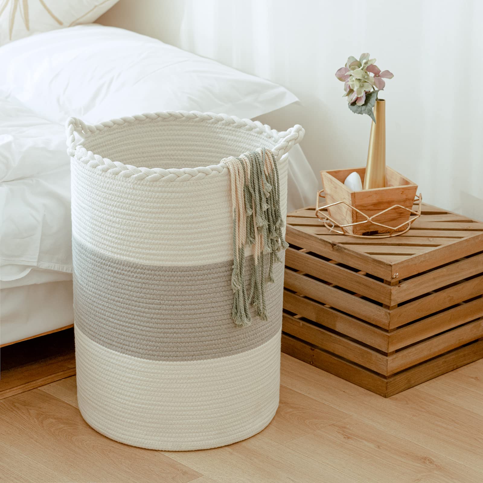 Homlikelan 72L Woven Laundry Basket,Tall Wicker Laundry Basket for Blankets,Clothes,Pillows,Toys,Shoes Large Cotton Laundry Hamp