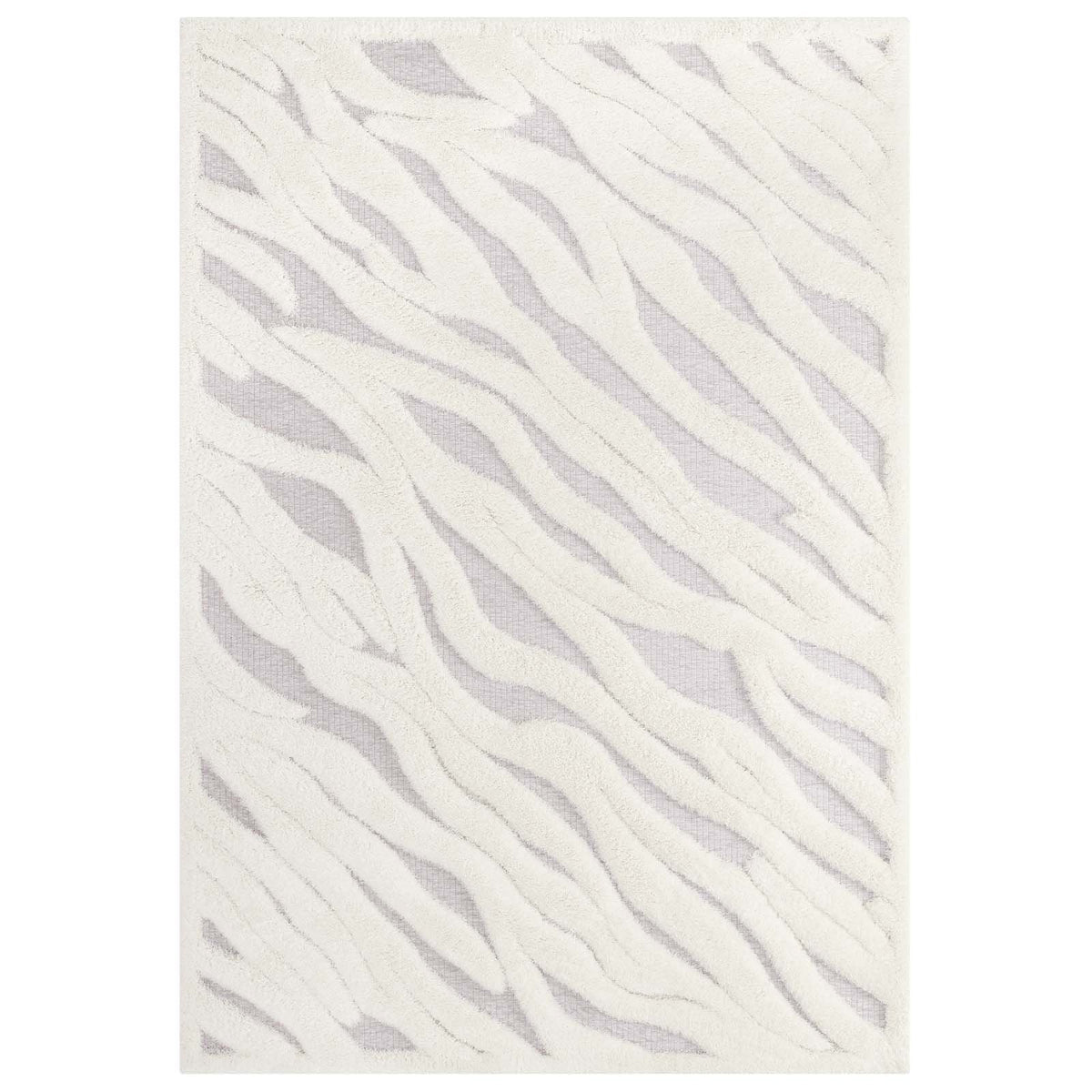 Modway Current Abstract Wavy Striped 5X8 Chenille Blend Area Rug In Ivory And Light Gray