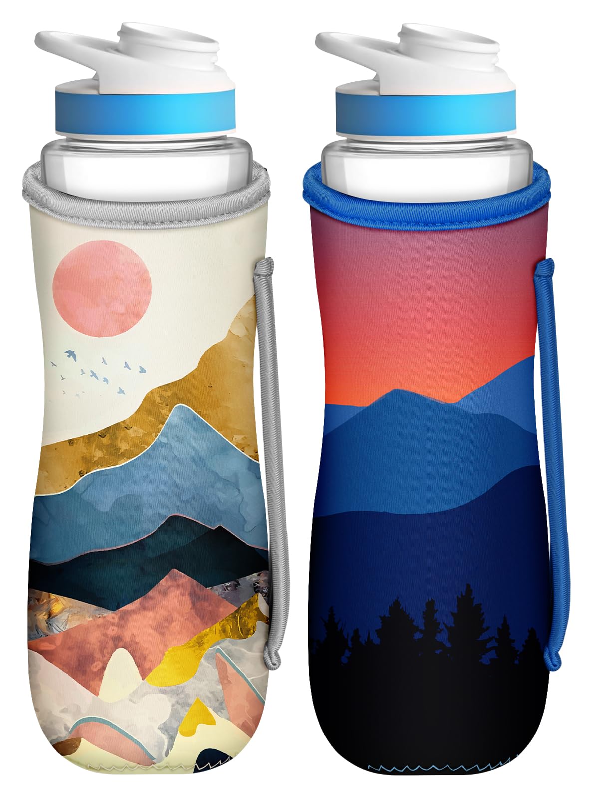 Toykee Water Bottle Sleeve For Cirkul 22 Oz - 2 Pack Bottles Cover Holder Carrier Bag With Side Handle Art Sunrise Sunset Lovers