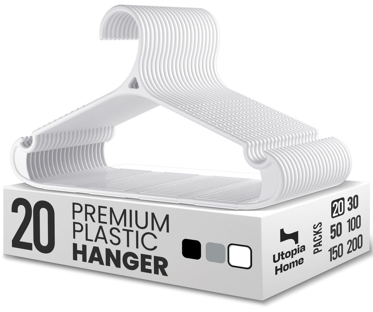 Utopia Home Plastic Hangers 20 Pack  NonSlip with Pants Bar White