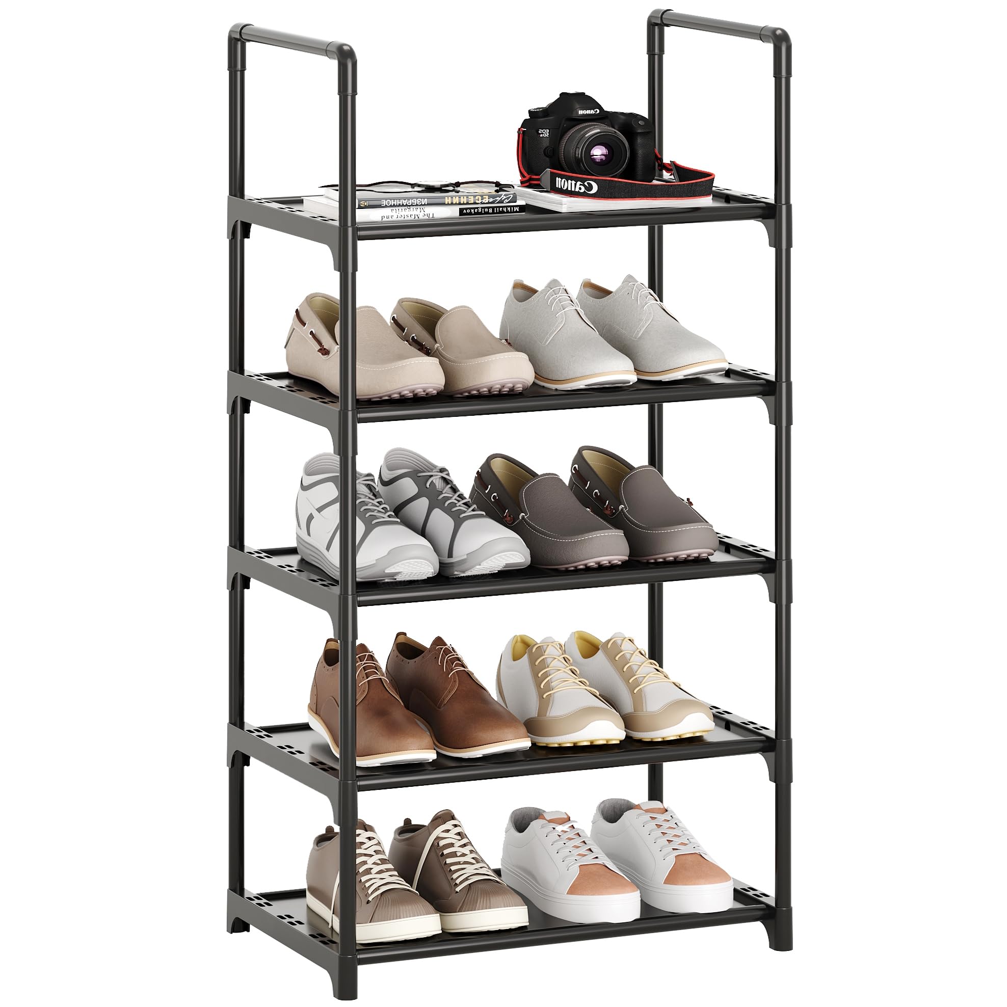 Hockmez 5-Tier Small Shoe Rack,Stackable Shoe Shelf Storage Organizer For Entryway Hallway Closet Bathroom Living Room(Black-5Tier)