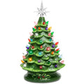 Best Choice Products 15in Ceramic Christmas Tree, Prelit HandPainted Tabletop Holiday Tree, Star Topper, 64 Lights  Green w/M