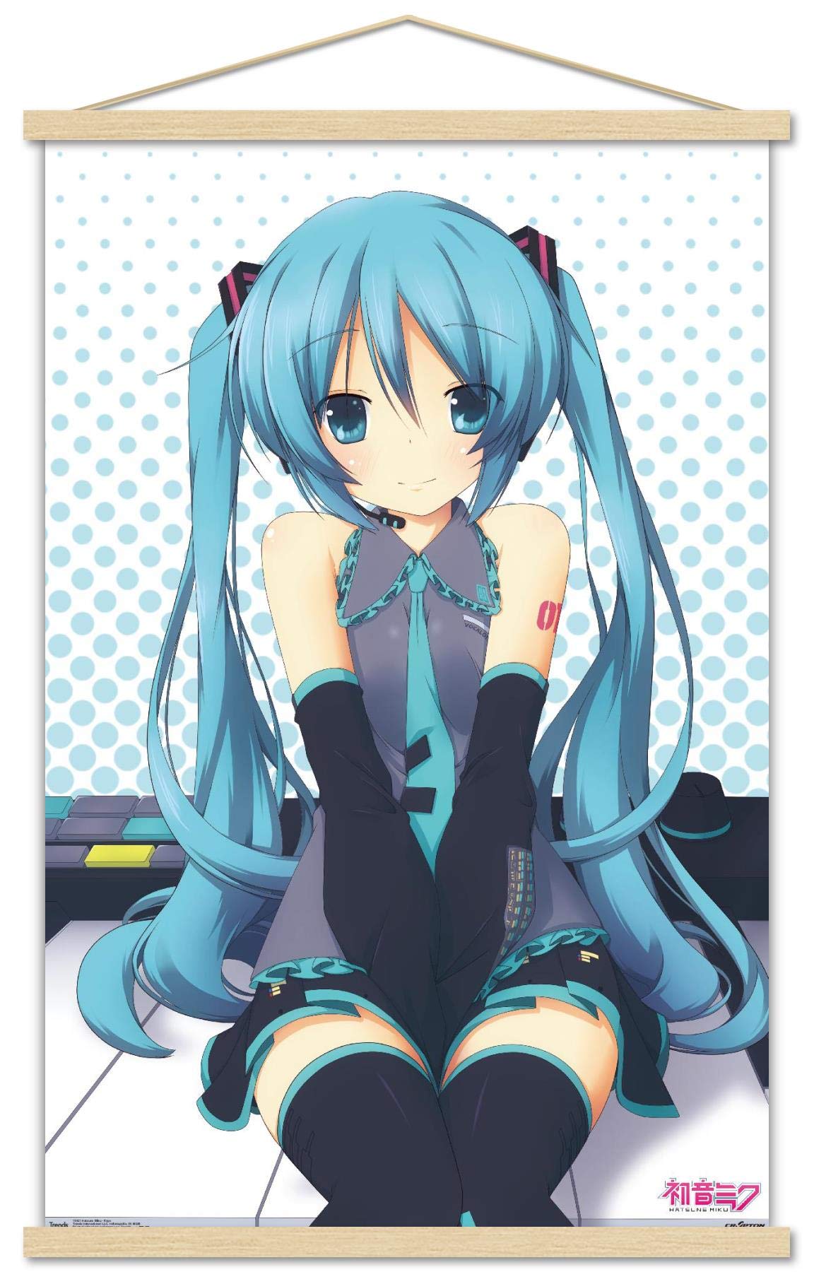 Trends International Hatsune Miku - Keys Wall Poster, 22.375 x 34, Print and Beechwood Hanger Bundle