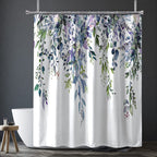Nuseiis Long Blue Purple Shower Curtains 72 X 78, Fabric Tall Eucalyptus Leaves Shower Curtain Sets, Watercolor Floral Plant Bat