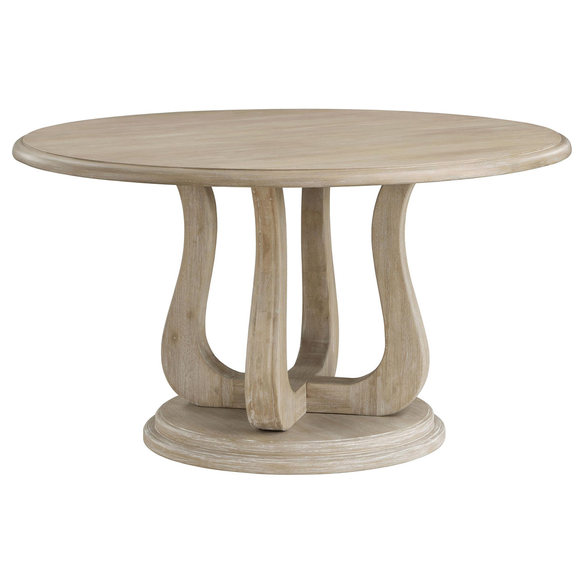 Coaster Home Furnishings Trofello Round Dining Table with Curved Pedestal Base White Washed