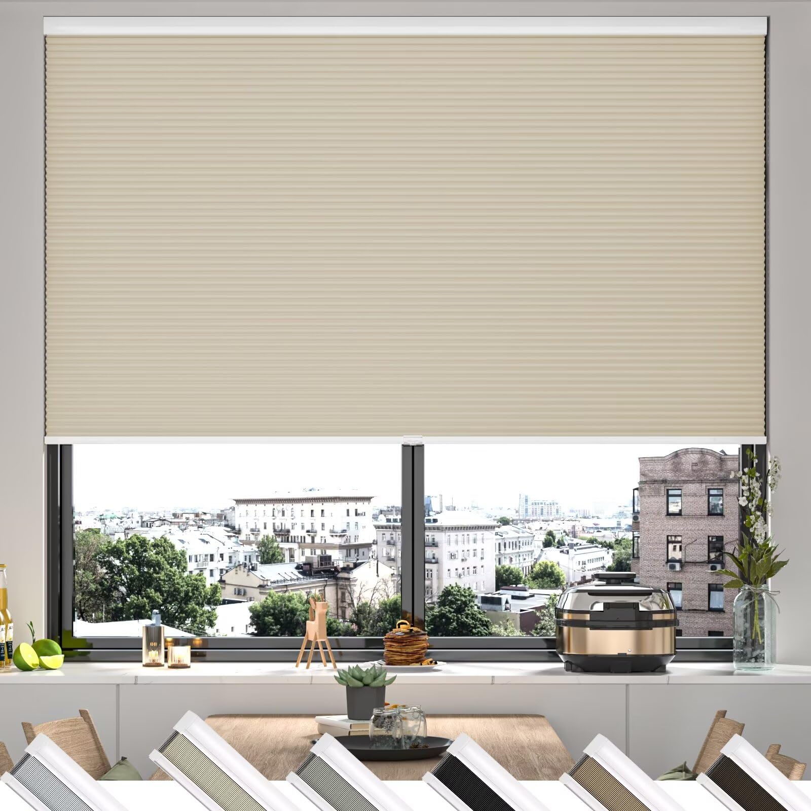 MYshade Cordless Cellular Window Shades No Tools No Drill Blackout Blinds for Indoor Windows Size 33 Wide X 72 Height Beige Room