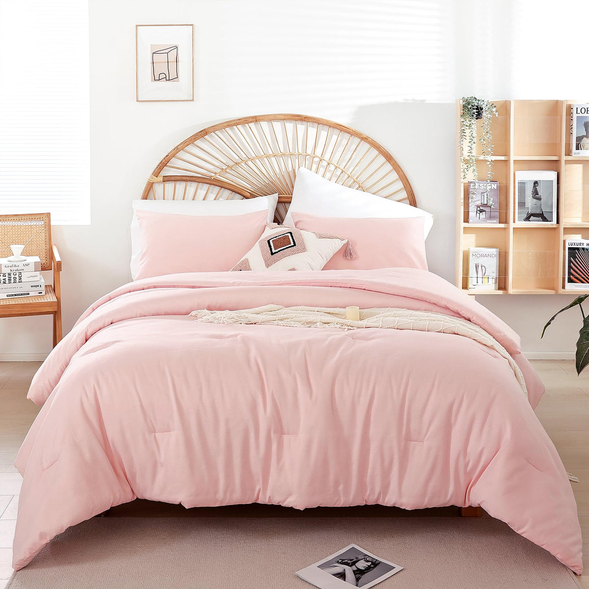 Weigelia Blush Pink Full Bed Comforter Set Full Size Comforter Modern 3Pcs Microfiber Full Size Comforter Sets For All Season Co