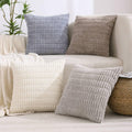 All Smiles Decorative Throw Pillow Covers 20X20 Set Of 4 Neutral Farmhouse Rustic Boho Home Decor Soft Plush Striped Corduroy Sq