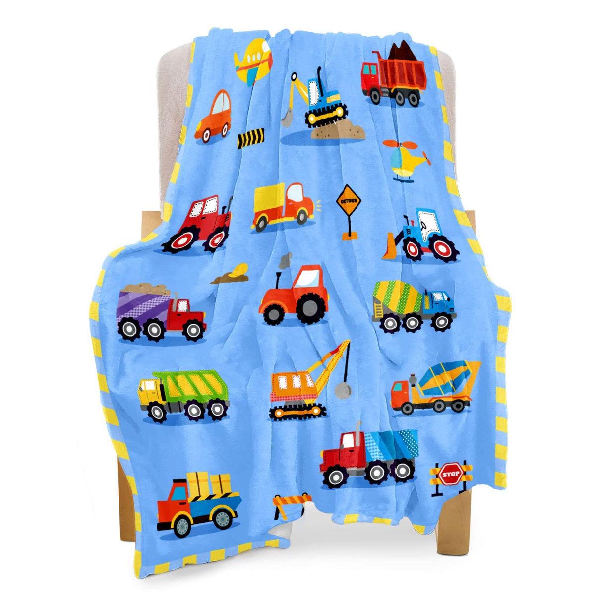 Construction Blanket Kids Fleece Throw Blankets For Girls Boys- Aircrafts Trucks Cars Printed Blanket- Cute Small Soft Throw Bla