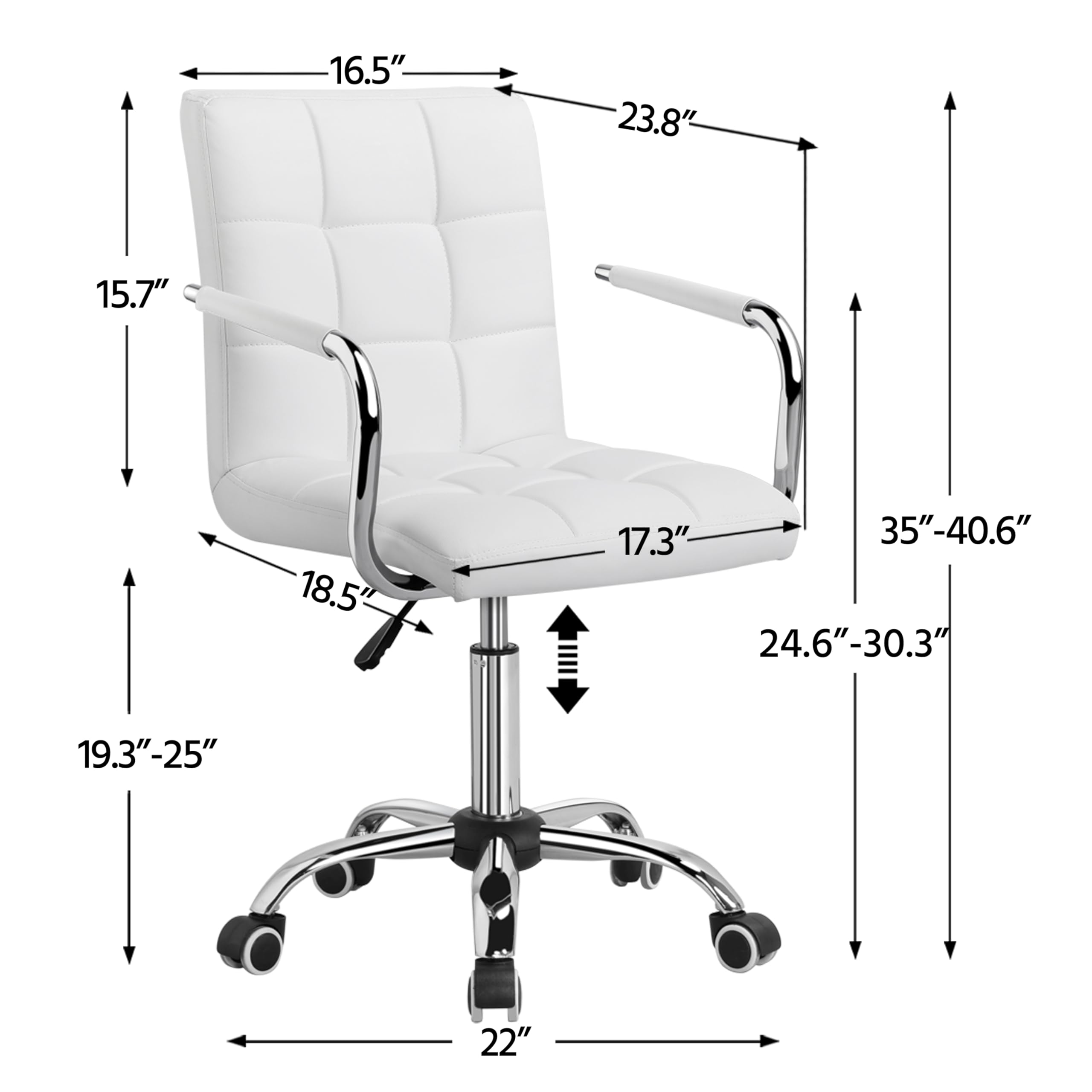 Yaheetech White Desk Chairs With Wheels/Armrests Modern Pu Leather Office Chair Midback Adjustable Home Computer Executive Chair 360° Swivel