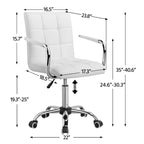 Yaheetech White Desk Chairs With Wheels/Armrests Modern Pu Leather Office Chair Midback Adjustable Home Computer Executive Chair 360° Swivel