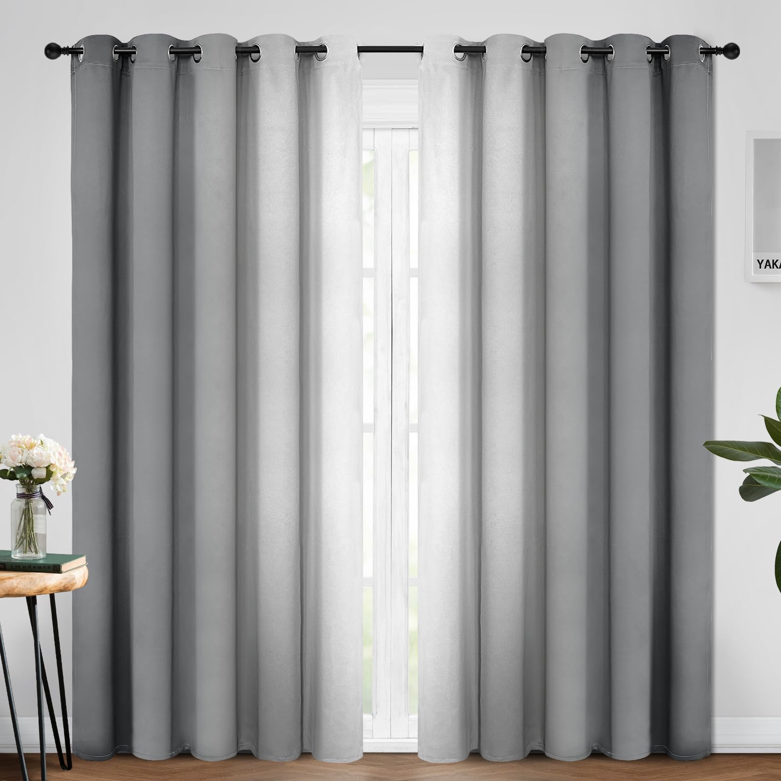Yakamok 84 Inch Length Gray And Greyish White Gradient Color Ombre Curtains For Bedroom, Room Darkening Thermal Insulated Gromme