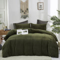 Cottonight Army Green Velvet Comforter Set King Olive Green Flannel Plush Bedding Comforter Set Blackish Green Fluffy Blanket Qu
