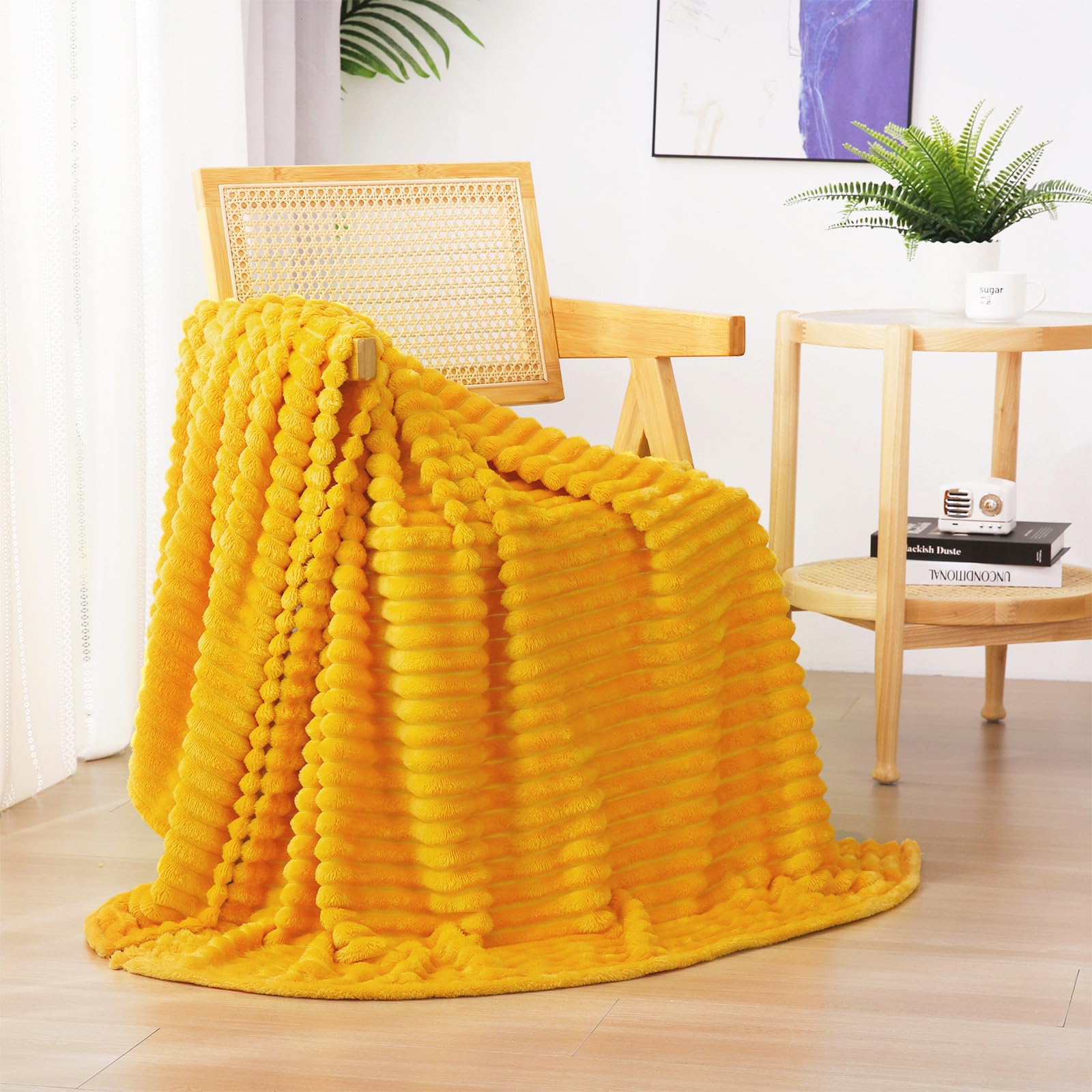 Linecooo Yellow Fleece Throw Blanket 50     60    For Couch Sofa Bed,Super Soft Cozy Plush Microfiber Flannel Blanket With 3D St