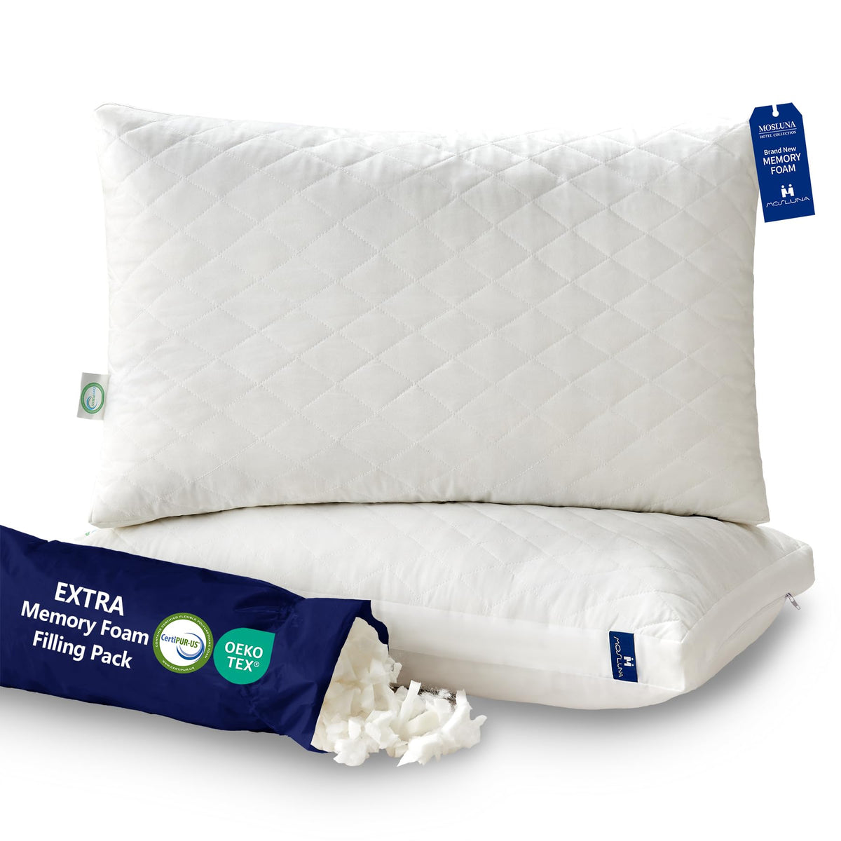 Mosluna Memory Foam Pillows Queen Size Set Of 2,Adjustable Gusseted Bed Pillow For Sleeping,2 Pack Soft Pillows For Side, Back O