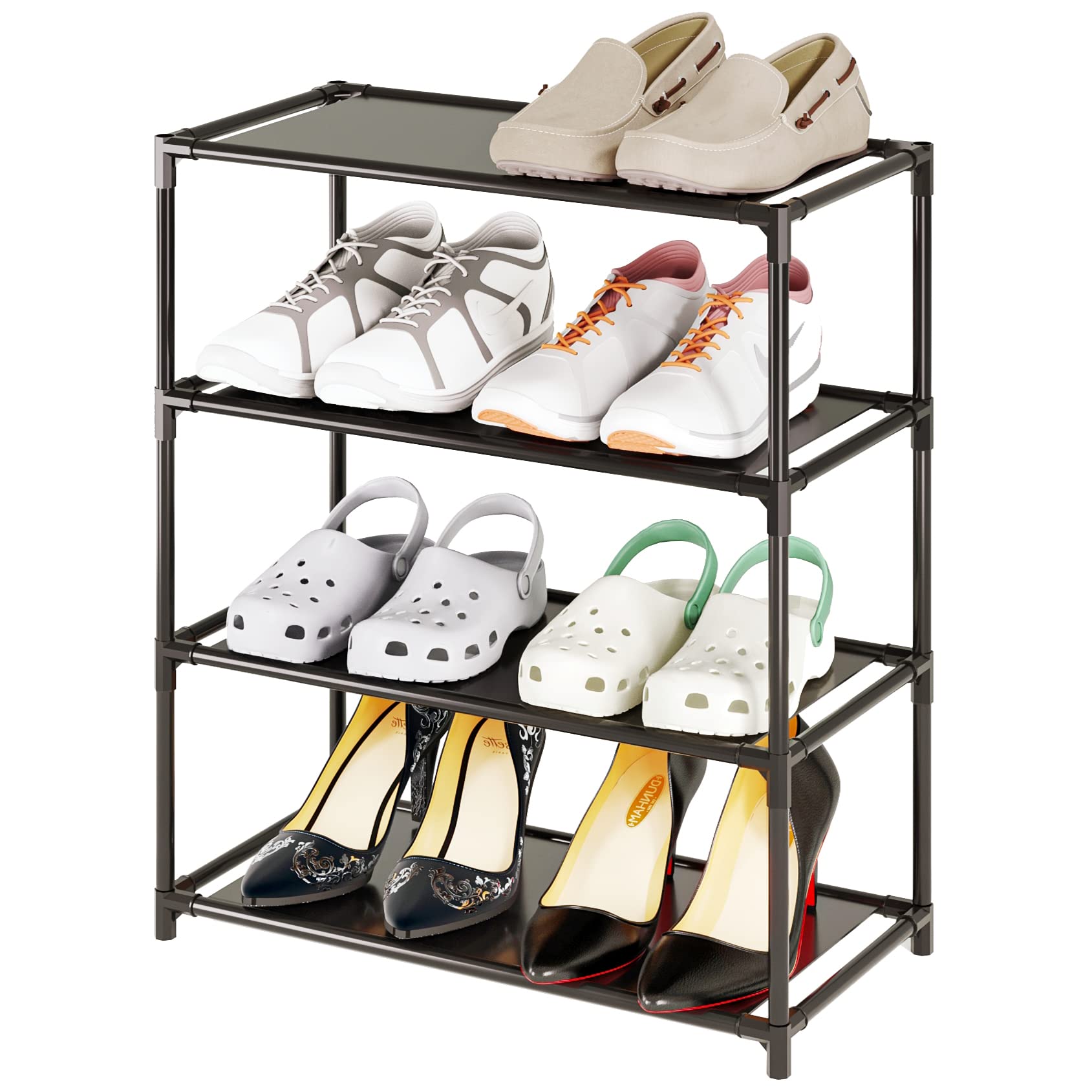Vockot Small Shoe Rack 6-8 Pairs Sturdy Shoe Shelf 4-Tiers Narrow Stackable Shoe Organizer,Lightweight Kids Shoe Racks for Entry