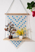 Muizz Crystal Bead Wall Hanging Shelf, Blue And Clear, Wooden Rod With Rope, Bohemian Home Decor