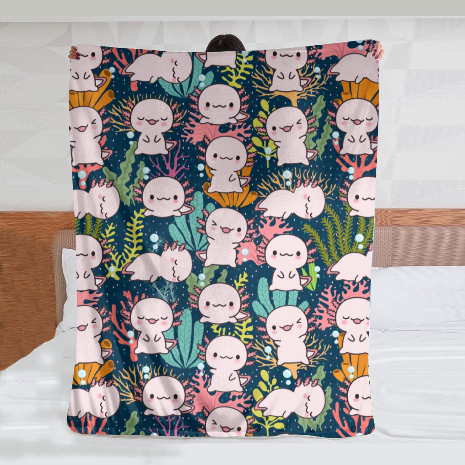 Misolaxi Axolotl Blankets Throw, Lovely Axolotl Gifts For Womens Girls, Cozy Keep Warm Lightweight Travel Blanket, Halloween Chr