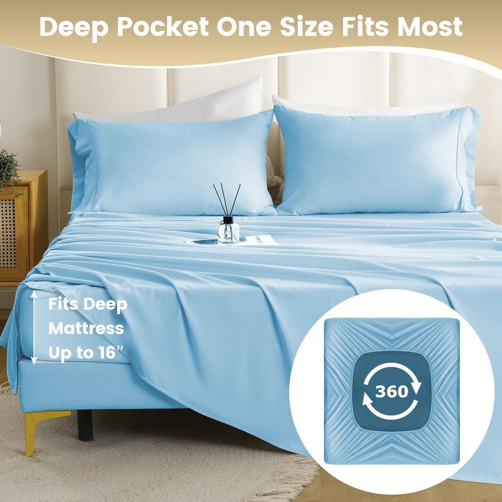 Cozysmile Silky Soft Queen Sheet Set - Luxury 4 Piece Breathable Cooling Sheets For Queen Size Bed, 16'' Deep Pocket Easy Care W