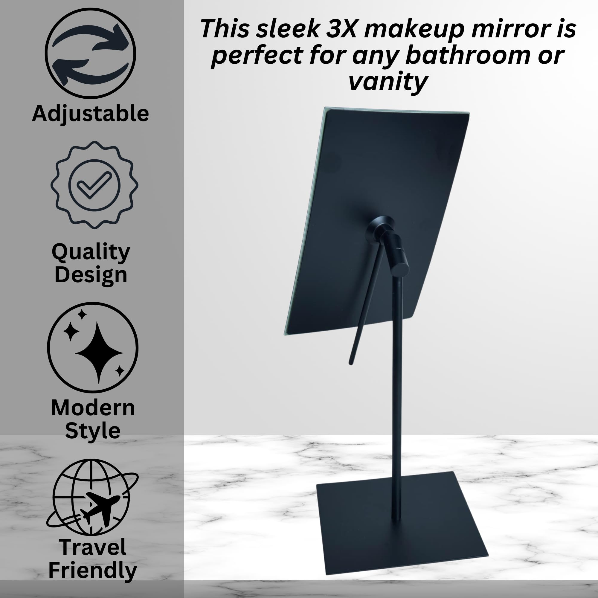 Jerdon Rectangular Tabletop Makeup Mirror - Makeup Mirror With 3X Magnification With Black Finish - 5-Inch By 8-Inch Vanity Mirr