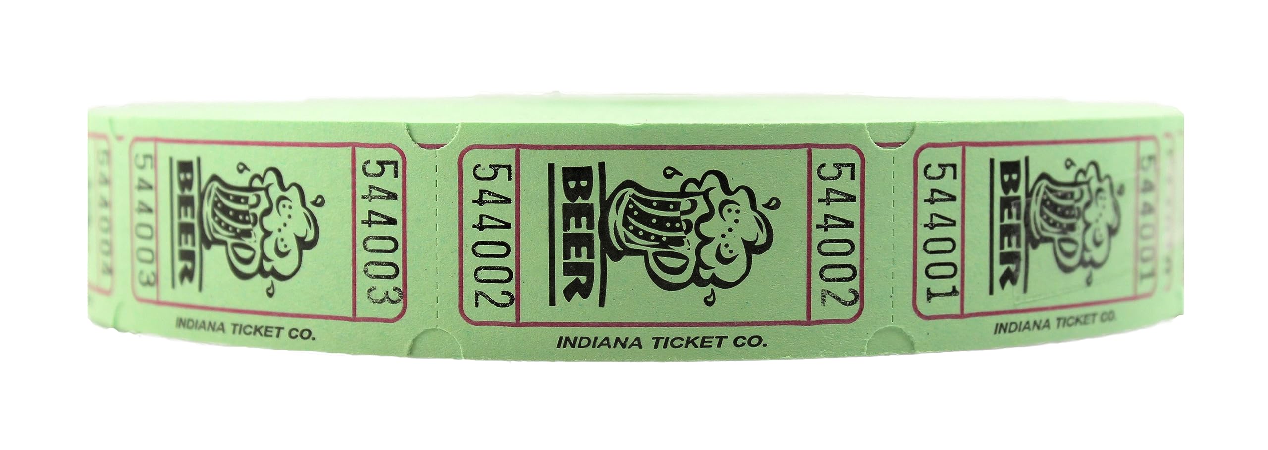 Indiana Ticket Co. Green Beer Roll Tickets, 2000 Per Roll, Single Roll, 1X2 Tickets For Free Beer Giveaways