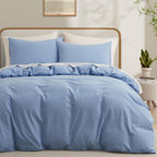 Lovque Light Blue Cotton Duvet Cover Queen Size, Linen Like Natural Bedding Set With Zipper Closure (No Comforter), 90X90 Inches
