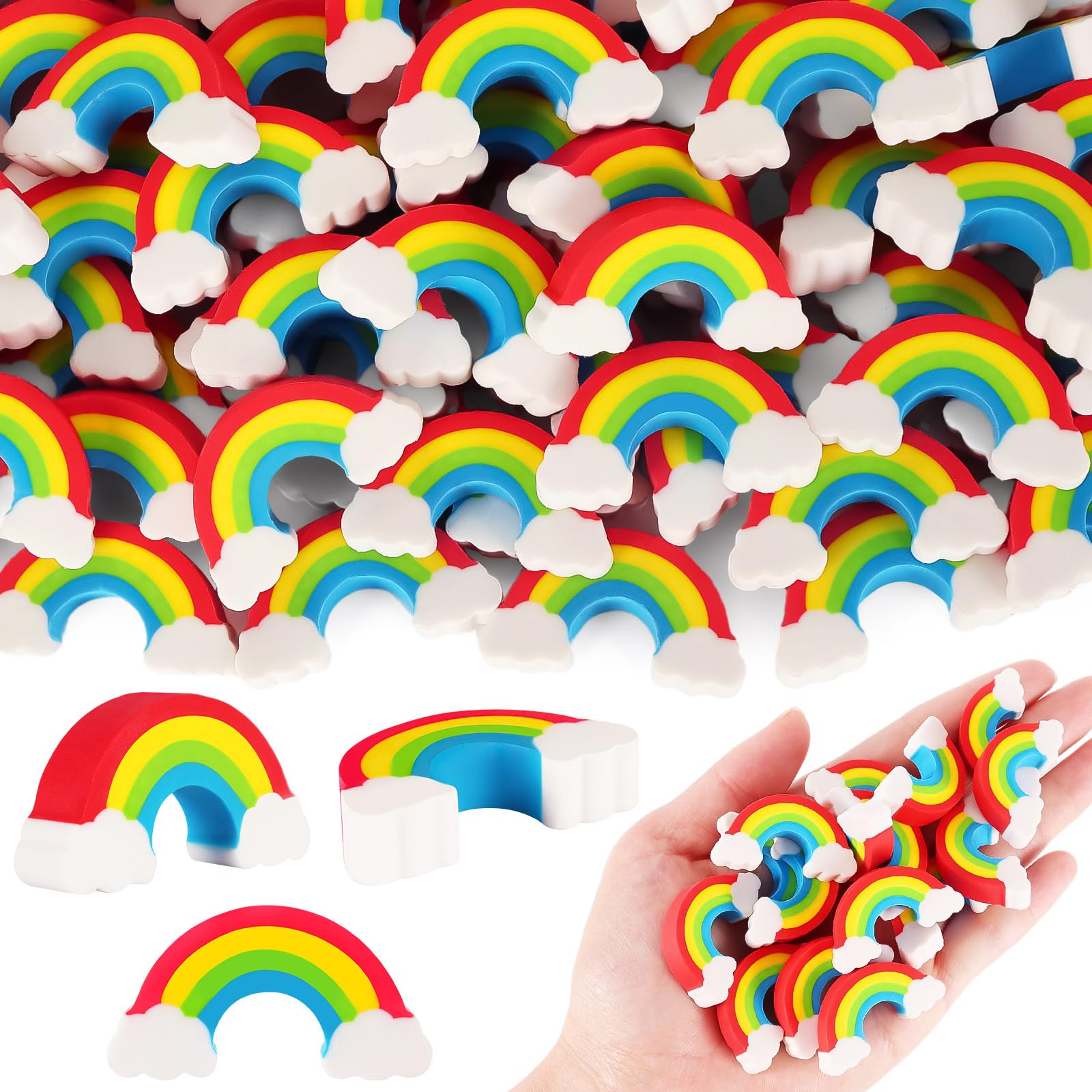 50 Pack Rainbow Erasers For Kids,Large Fun Rainbow Erasers Bulk,St. Patrick'S Day Eraser Cute Eraser For Classroom Office Home S