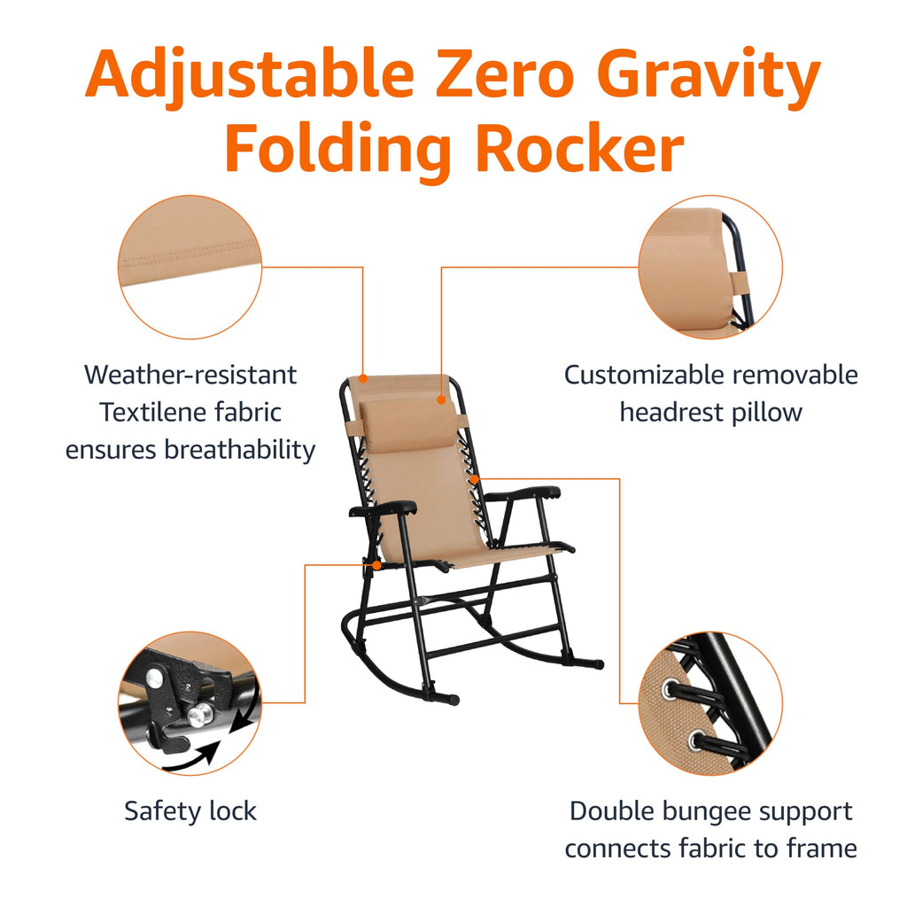 Amazon Basics Outdoor Mesh Zero Gravity Lounge Rocker With Pillow, Beige