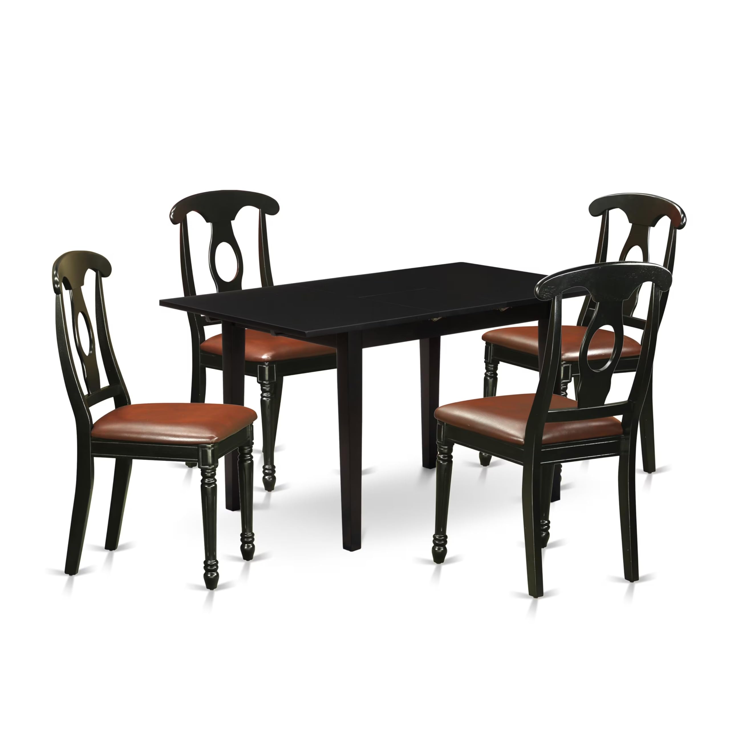 East West Furniture Noke5-Blk-Lc 5 Piece Dining Room Table Set Includes A Rectangle Kitchen Table With Butterfly Leaf And 4 Faux Leather Upholstered Dining Chairs, 32X54 Inch, Black