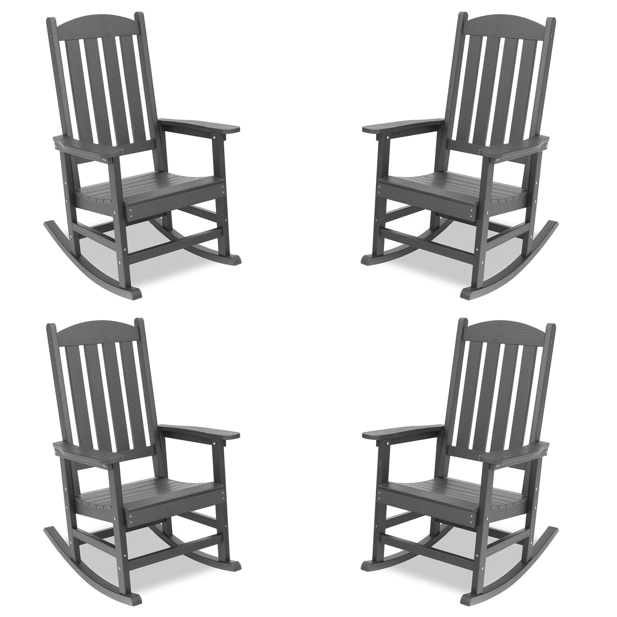 Lue Bona Outdoor Rocking Chairs Set Of 4, Hdps Poly Rocking Chair, All Weather Resistant Plastic Outdoor Indoor Porch Rocker, Heavy Duty Rocking Chair For Patio, Lawn, Garden, 300Lbs, Dark Gray