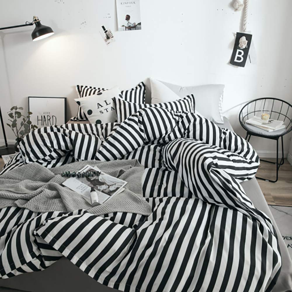 Karever White And Black Striped Comforter Set Full/Queen Soft Durable Striated Bedding Set Ticking Quilts For Girls Boys Hotel Q