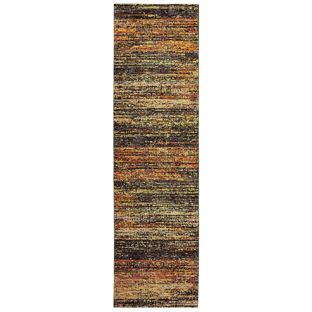 HomeRoots Nylon, Polypropylene 12' Gold and Slate Abstract Runner Rug