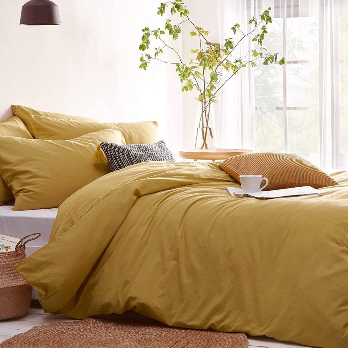 Couturebridal Duvet Cover Full Size Super Soft Microfiber Mustard Yellow Duvet Cover 3 Pieces Solid Minimalist Bedding Duvet Cov